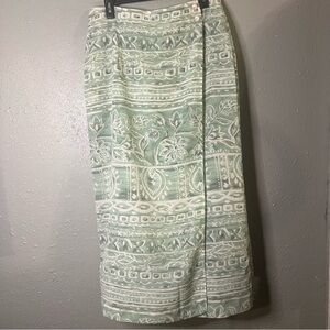 Vintage 90s Express Marque Deposse Womans Lg Wrap around skirt green and white